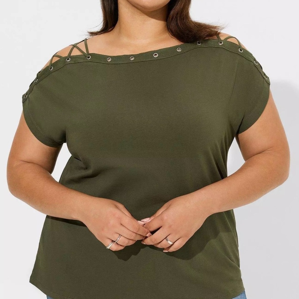 Torrid Heritage Jersey Lace-Up Dolman Top (Deep Depths) Size 4 - Picture 6 of 10